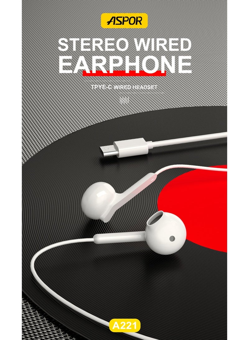 أسبور سماعةASPOR A221 السلكية بصوت HiFi ومنفذ Type-C - Image 1